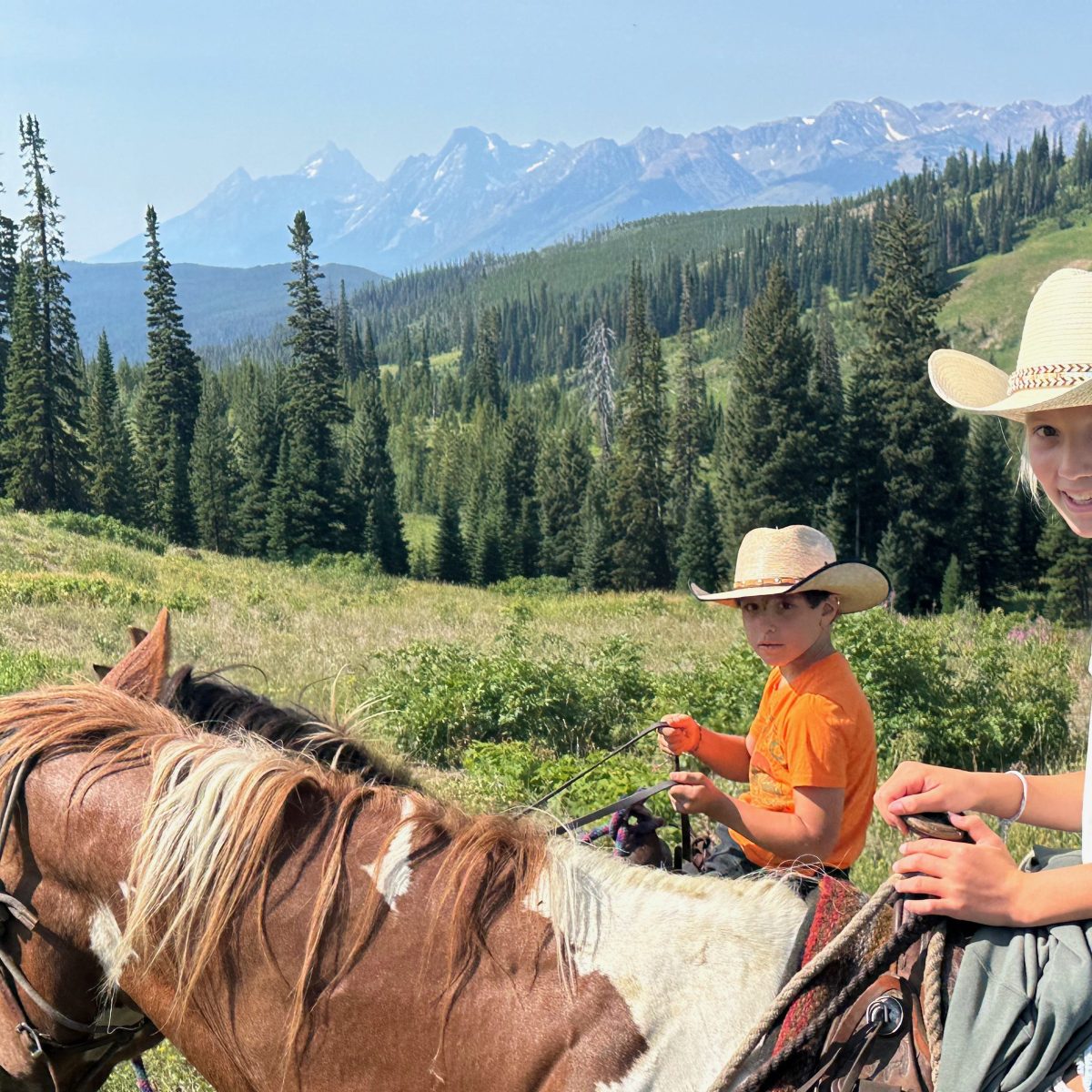 a children riding horses